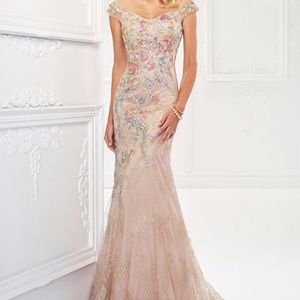 Evening gown by montage-mon-cheri. champagne flora